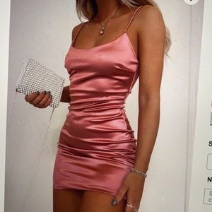 SHORT SATIN BODYCON HOMECOMING DRESS.